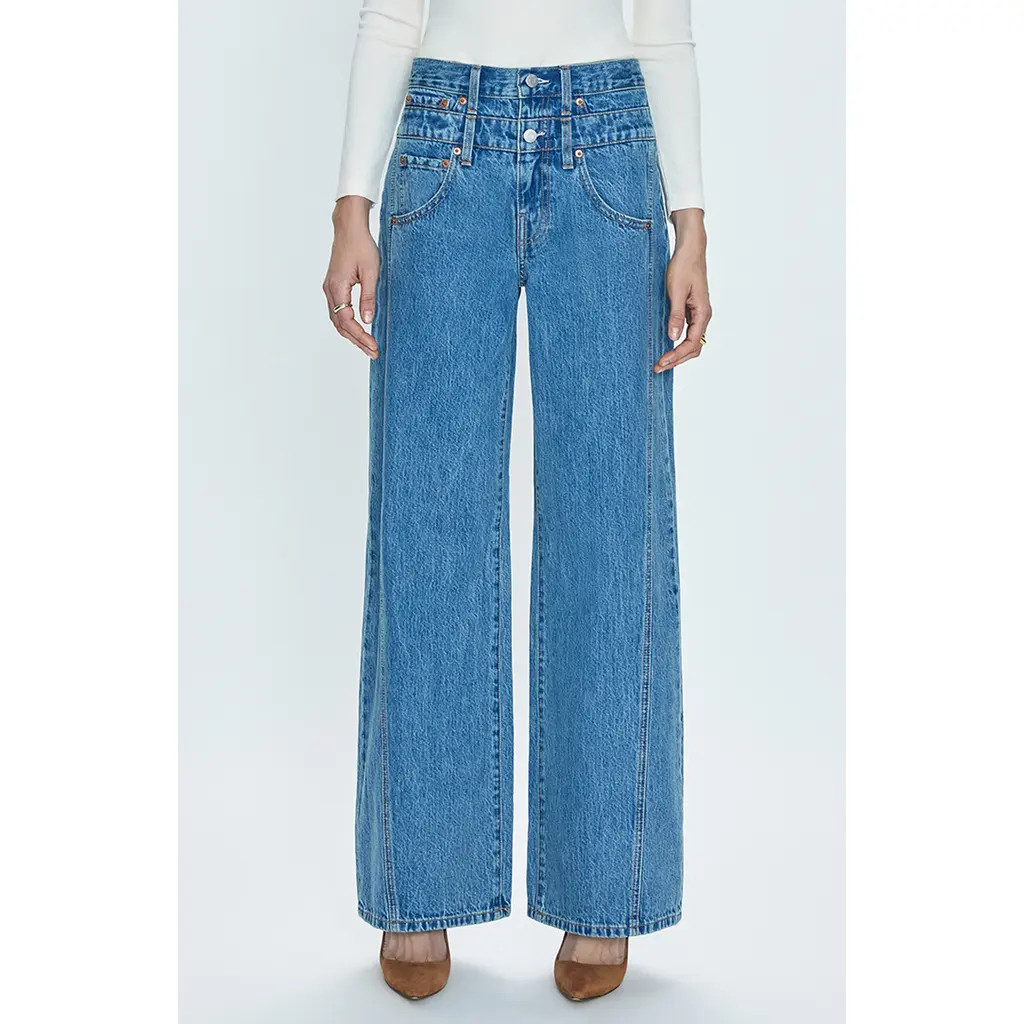 Pistola Caleb Double Waistband Wide Leg Jeans in Venue at Nordstrom, Size 29 | Nordstrom
