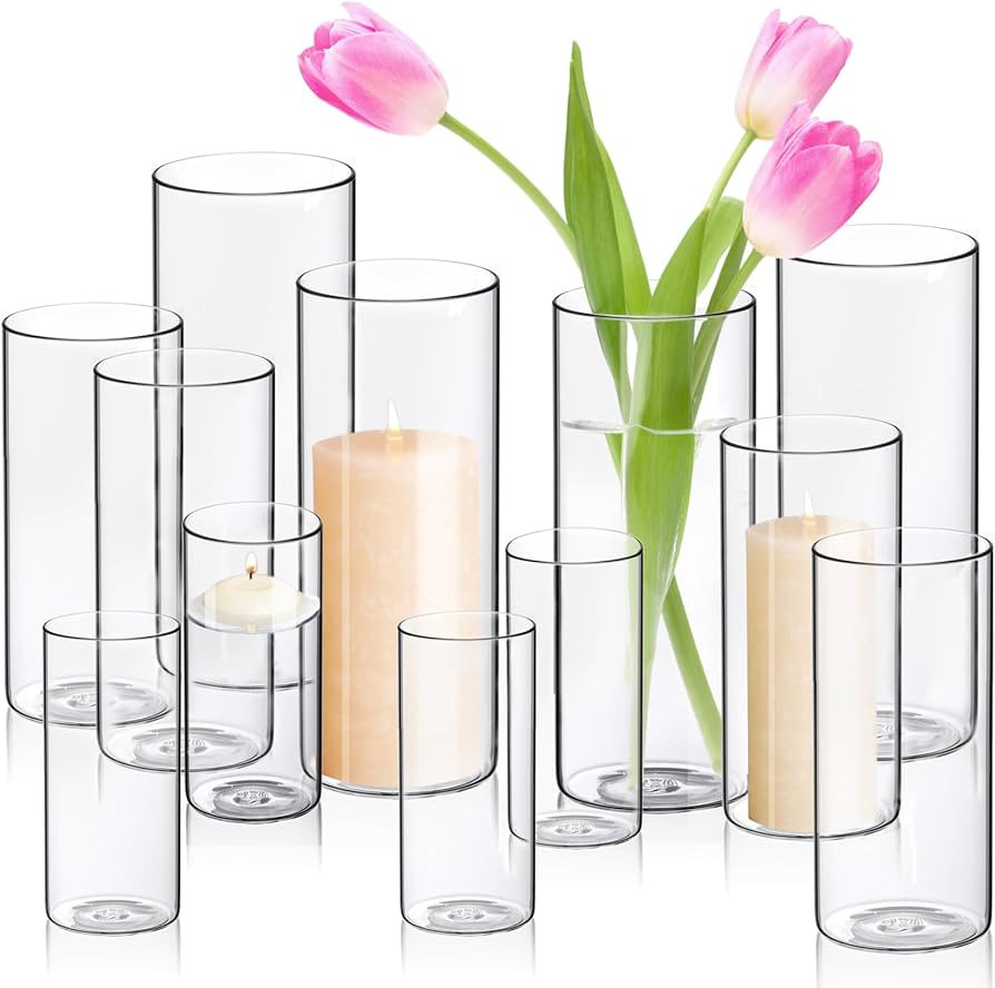 Hurricane Candle Holders Cylinder Flower Vases, Pillar Votives Floating Candles Holder, Clear Gla... | Amazon (US)