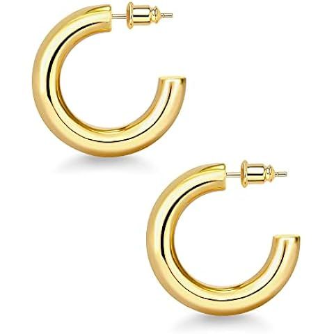 PAVOI 14K Gold Plated Lightweight Chunky Open Hoops for Women | Trendy Gold Hoop Earrings | Amazon (US)