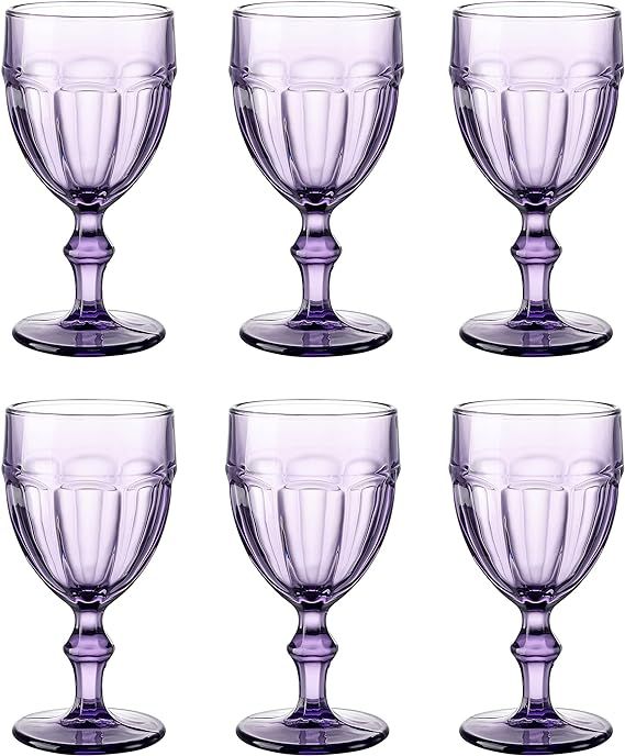 Colored Water Glasses with Stem, Footed Iced Beverage Goblets, Set of 6 (Violet) | Amazon (US)