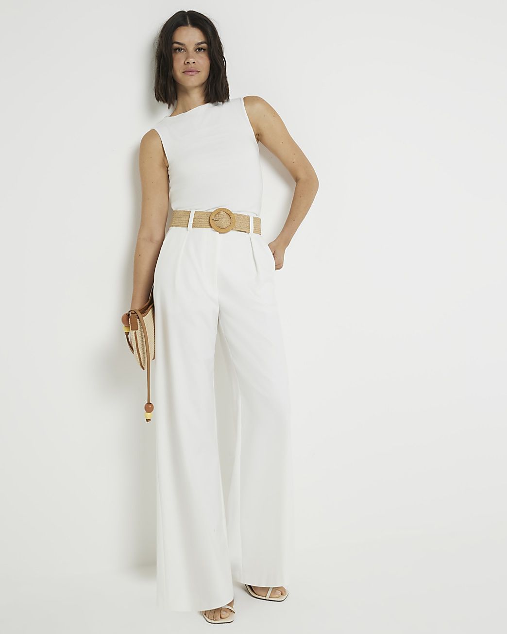 White belted wide leg trousers | River Island (UK & IE)