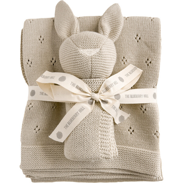 Bunny Lovey Blanket Set Organic Cotton Baby Gift Birch | Maisonette