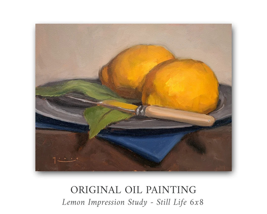 Original Oil Painting  Impressionist Lemon Still Life  6x8  - Etsy | Etsy (US)