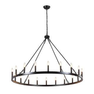 Vyolette 20-Light Black Farmhouse Candle Style Wagon Wheel Chandelier for Living Room Kitchen Island Dining Room Foyer | The Home Depot