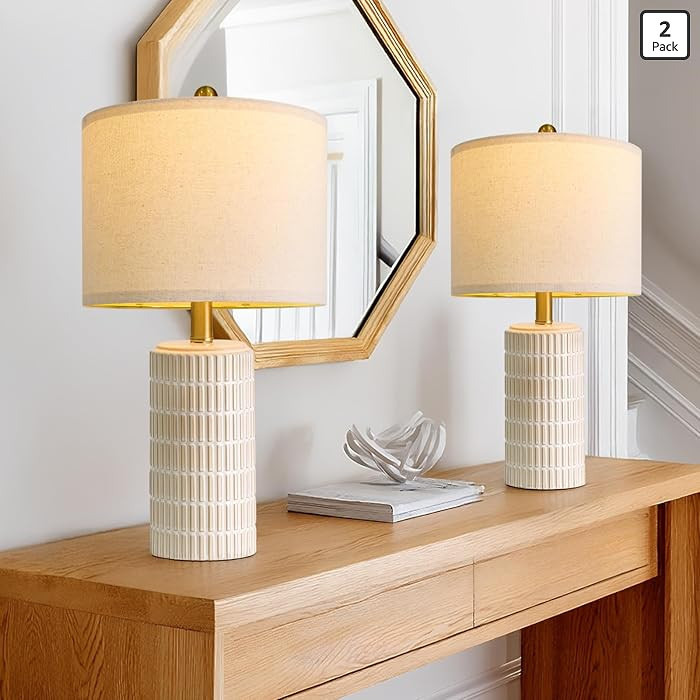 PoKat 20.75" Small Modern Ceramic Table Lamps Set of 2 for Bedroom, White Bedside Lamps for Night... | Amazon (US)