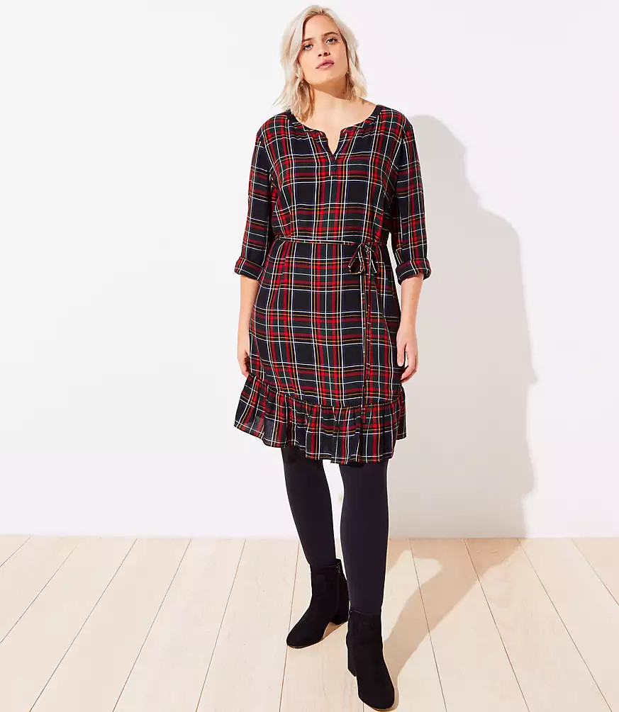 LOFT Plus Plaid Tiered Swing Dress | LOFT