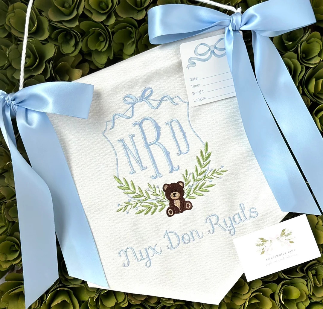 Custom Baby Banner, Bear, Stork or Dogs Welcome Banner, Hospital Door Sign, Baby Shower W Ribbons... | Etsy (US)