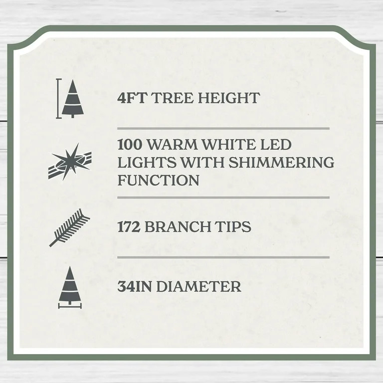 4' Pre-Lit Green Cypress Artificial Christmas Potted Tree with 100 Warm White Twinkle LED Lights,... | Walmart (US)