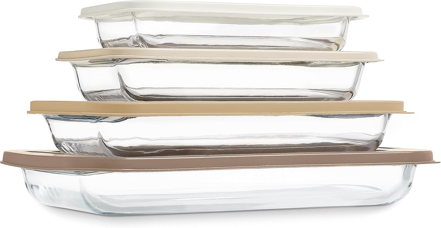 COOK WITH COLOR 8 PC. Glass Baking Dish Set with Lids - Deep Casserole Dish, Glass Food Container... | Amazon (US)