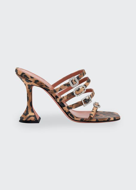 Amina Muaddi Robyn Leopard-Print Buckle Slide Sandals | Bergdorf Goodman