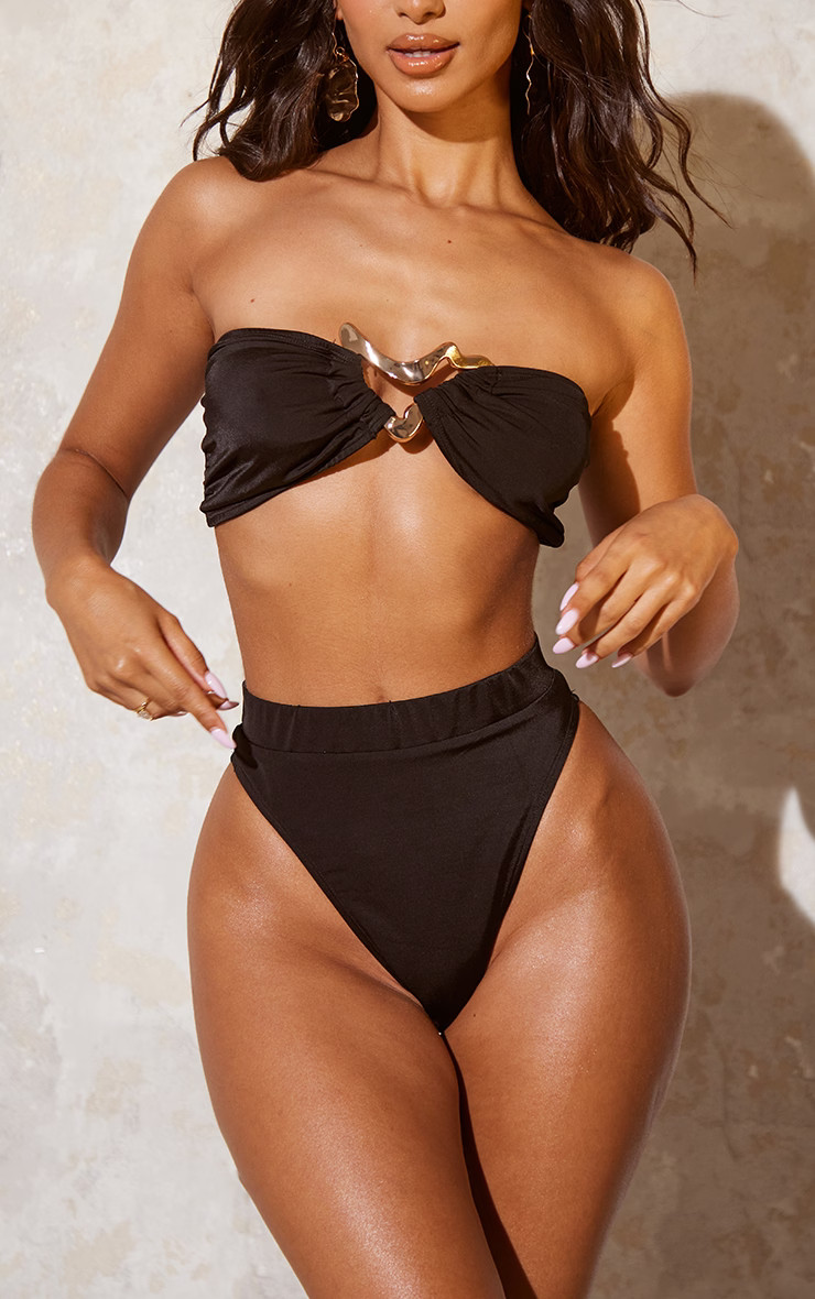 Black High Waisted Waistband Bikini Bottoms | PrettyLittleThing US