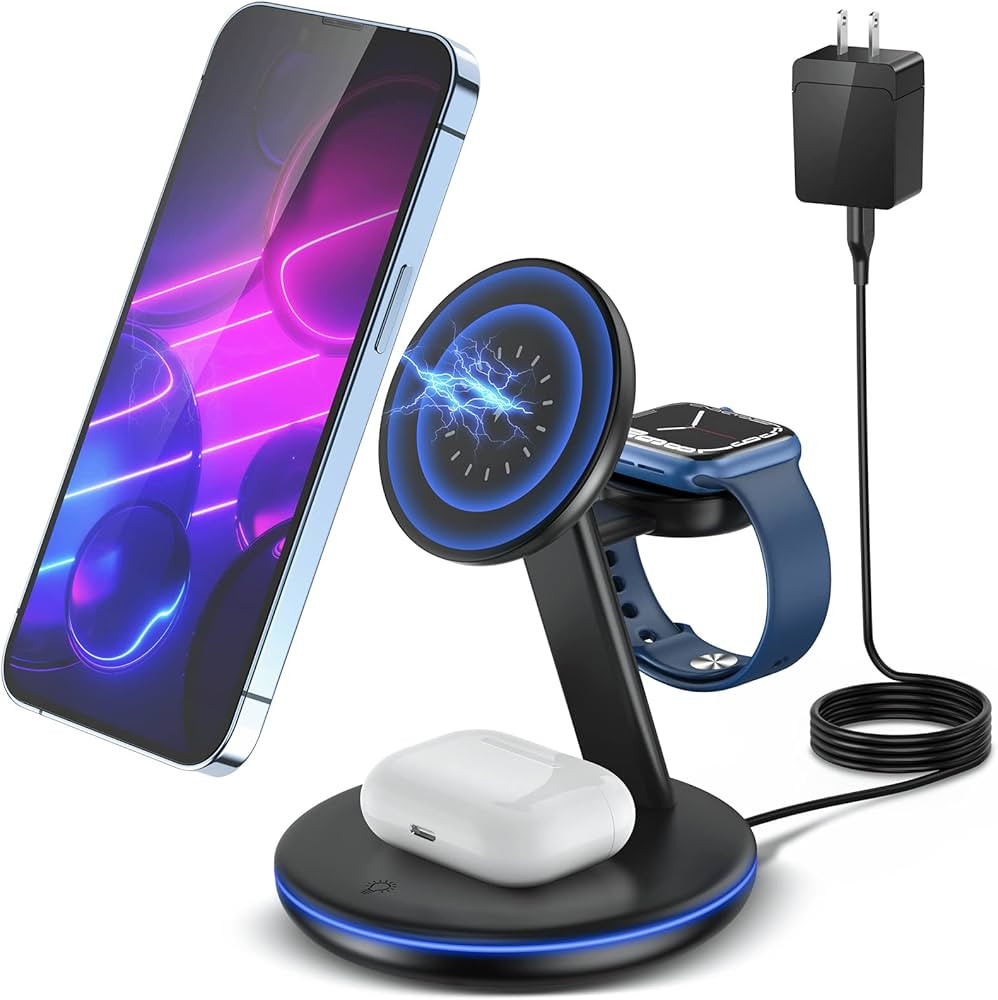 Magnetic Wireless Charging Station for Apple Series, 3-in-1 15W Fast Mag-Safe Charger Stand with ... | Amazon (US)