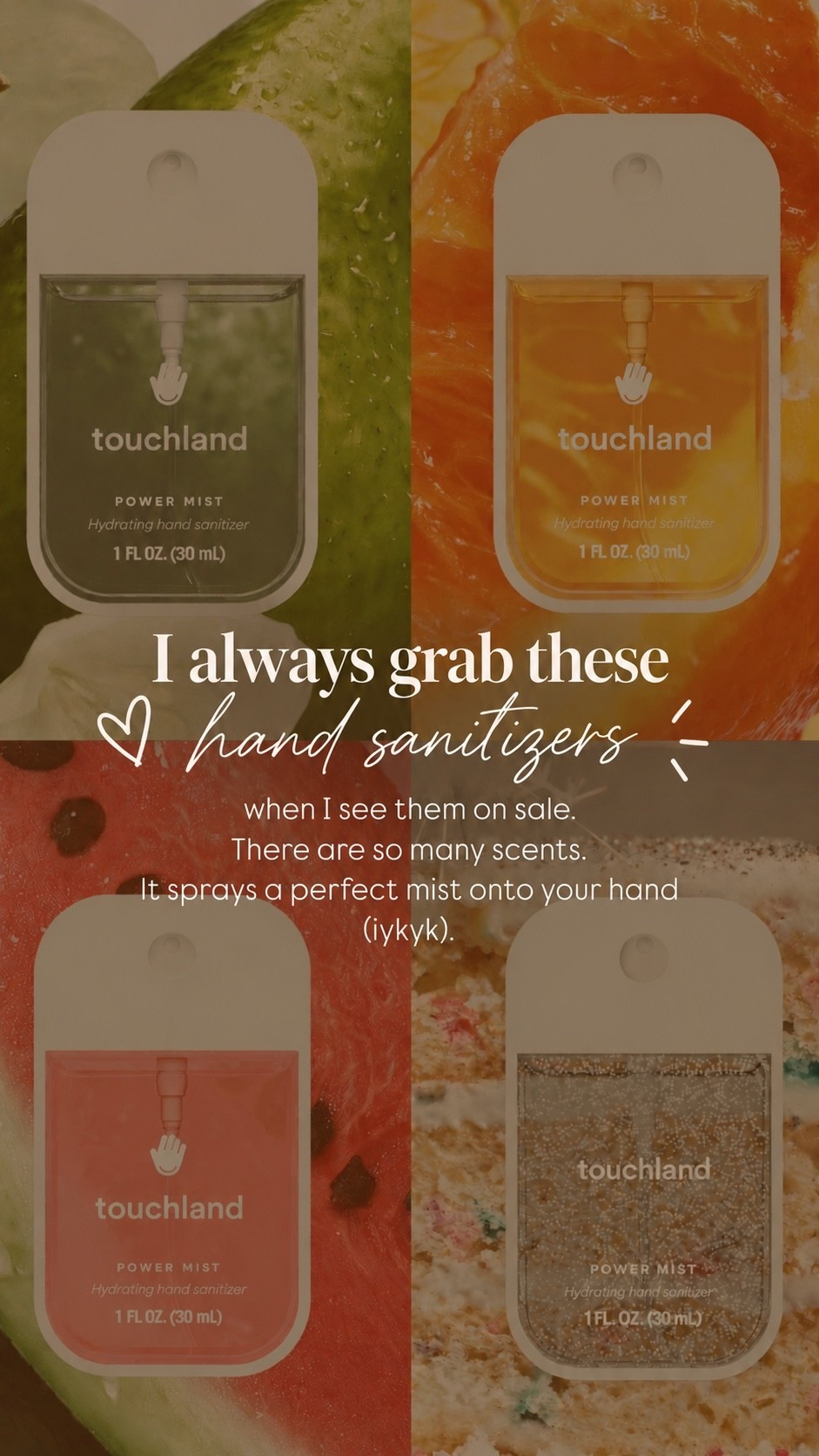 I love rainwater and citrus grove and my kids love watermelon and confetti birthday cake (and a lot more lol). 

The best hand sanitizers that spray evenly and actually smell good! 

I always pack these with me when I travel and have a few in my car and purse.

#LTKBeauty #LTKSaleAlert #LTKTravel