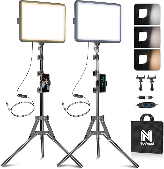 2-Pack LED Video Light Kit, NiceVeedi Studio Light, 2800-6500K Dimmable Photography Lighting Kit ... | Amazon (US)