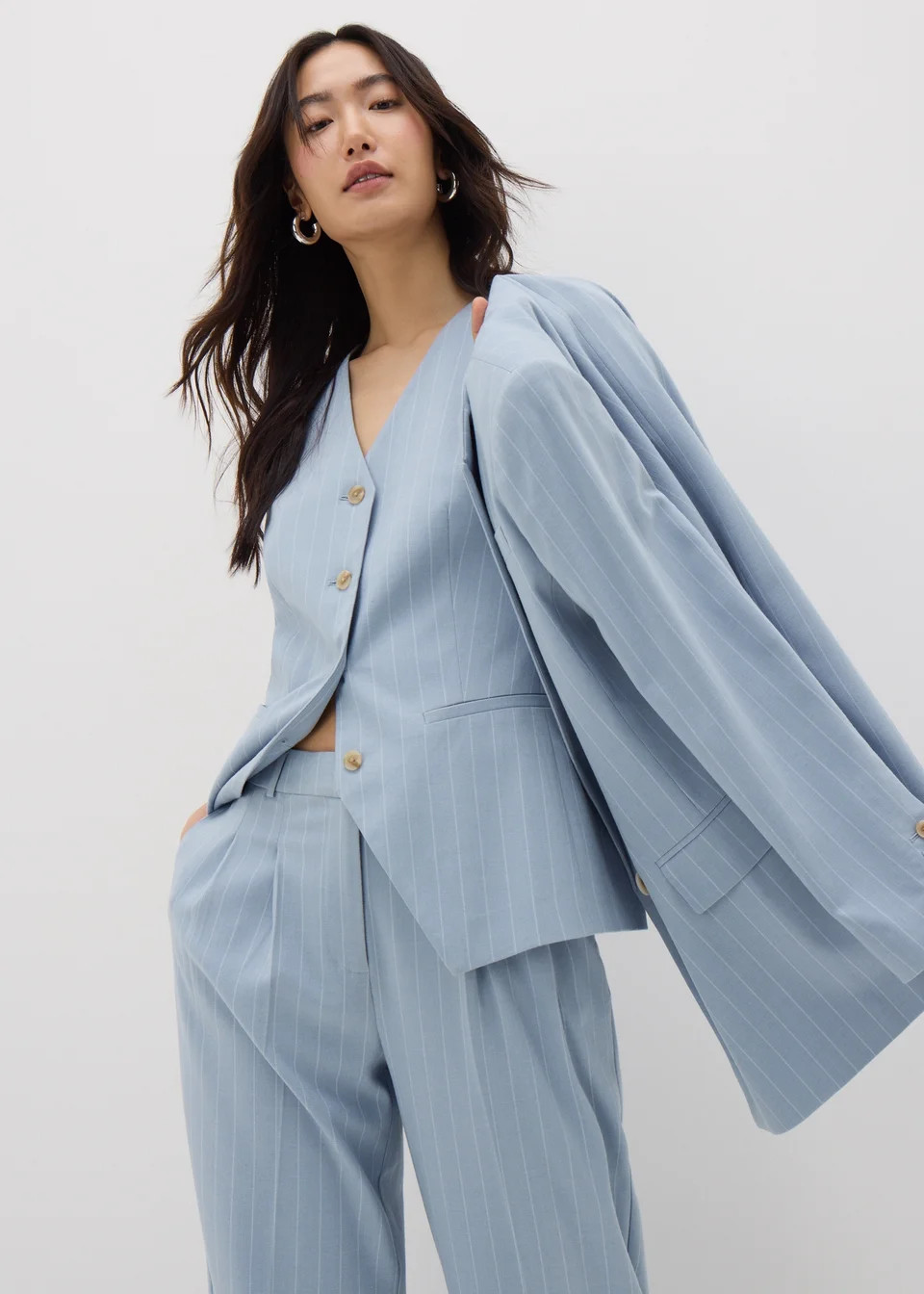 Et Vous Blue Pinstripe Waistcoat | Matalan (UK)