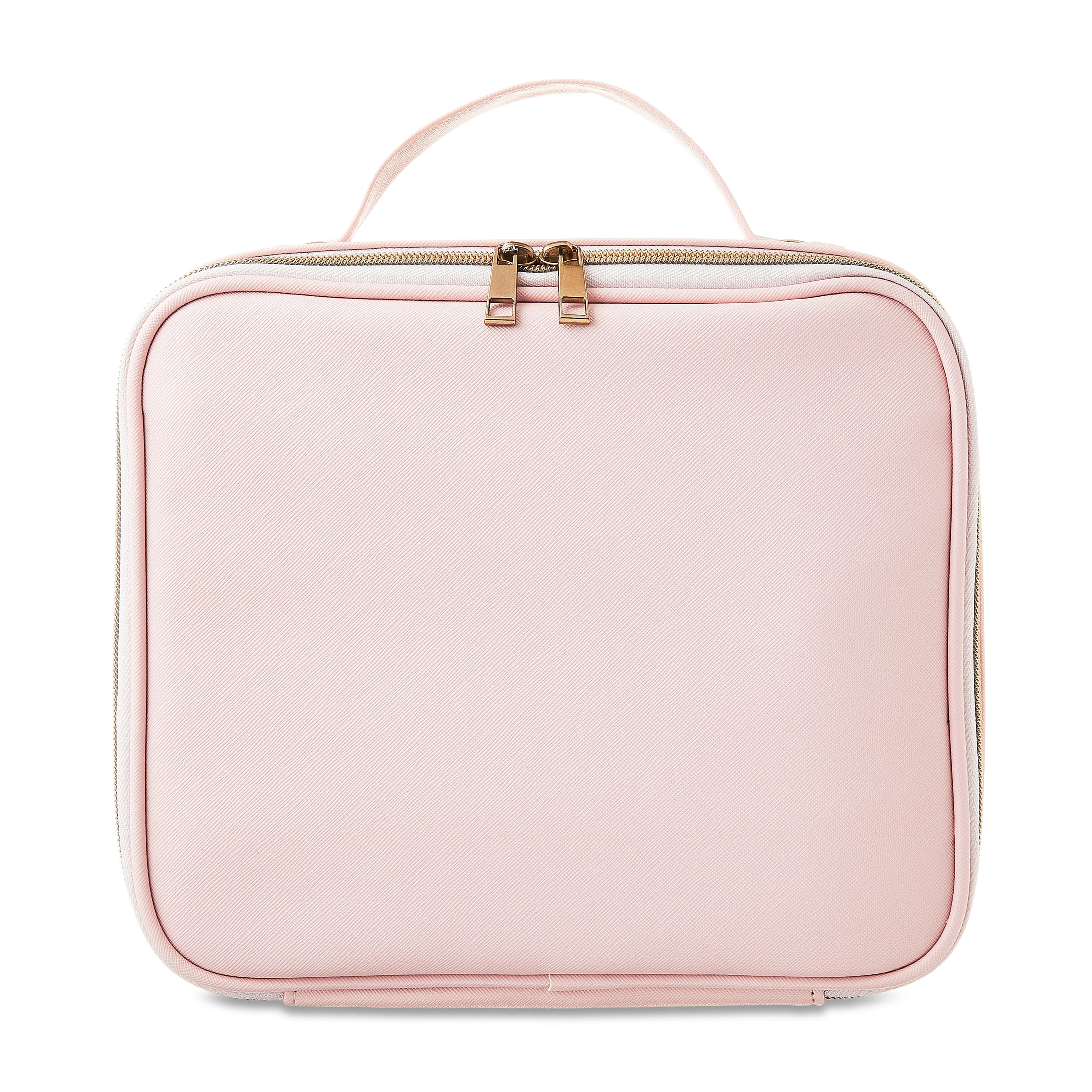 Cosmetic Organizer with LED Mirror and Adjustable Dividers, Pink/Bronze, 8.75" x 4.75" x 10" | Walmart (US)