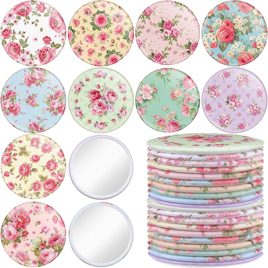 20 Pcs Rose Vintage Compact Mirrors Bulk for Women 2.76 in Round Floral Pocket Makeup Mirror Gift... | Amazon (US)