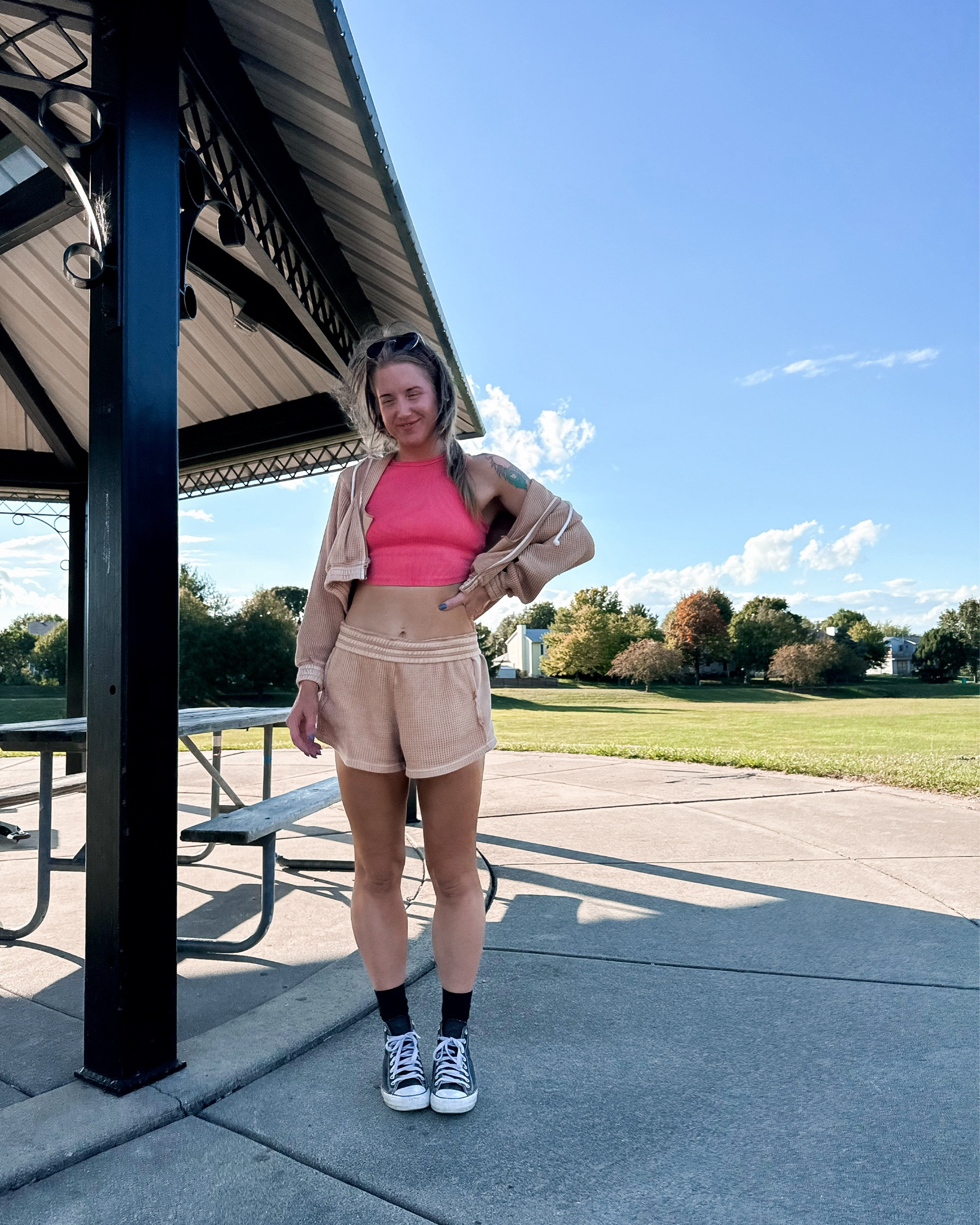 Casual cozy park day with the kids 🩷🍂🕶️ | aerie set and tank | seasonal transition outfit 
#comfycasual #set #outfitset #seasonal 

#LTKFindsUnder50 #LTKSeasonal #LTKActive