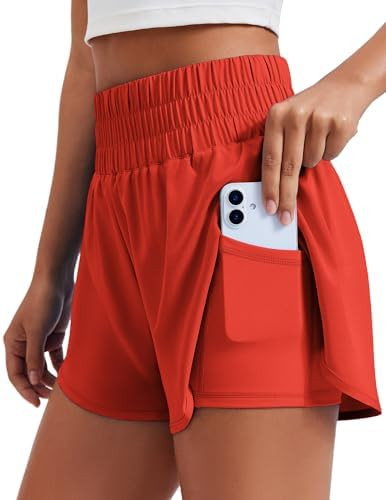 PINSPARK Women's 2 in 1 Running Shorts High-Split Athletic Short High Waisted 3" Liner Workout Gy... | Amazon (US)