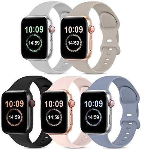 5 Pack Bands Compatible with Apple Watch Band 38mm 40mm 42mm 44mm, Soft Silicone Sport Replacemen... | Amazon (US)