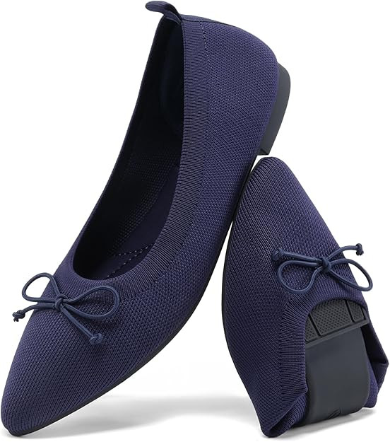DREAM PAIRS Women's Ballet Knit Flats Foldable Pointed Toe Comfortable Dressy Flat Shoes with Bow... | Amazon (US)
