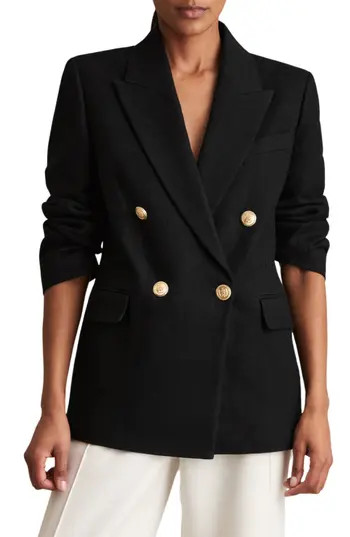 Reiss Eden Double Breasted Linen Blend Jacket in Black at Nordstrom Rack, Size 4 Us / 8 Uk | Nordstrom Rack