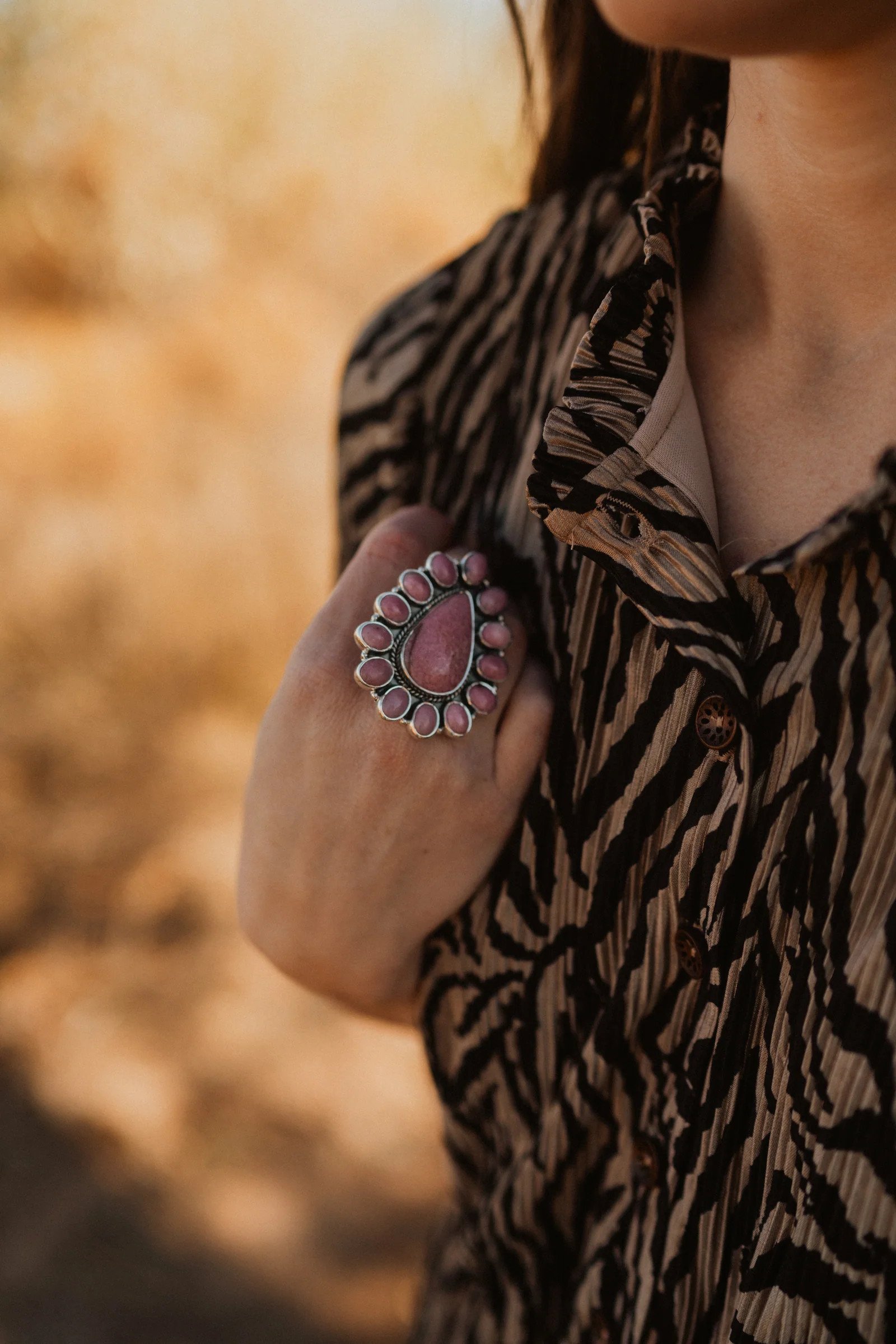 Chad Ring | Pink Rhodonite | Goldie Lew Jewelry, LLC