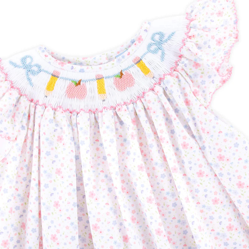 Pink Apple & Pencil Floral Smocked Short Set | Classic Whimsy
