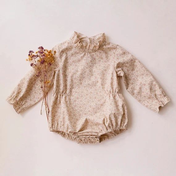 Ivory Florals Long Sleeve Frills Bubble Onesie | Etsy (US)