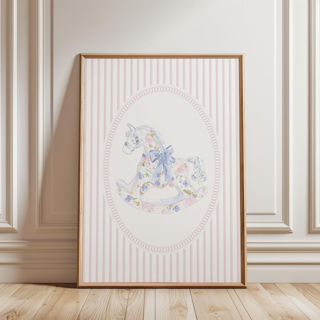 PHYSICAL PRINT Nursery Decor Baby Girl Room Wall Art Grandmillenial Rocking Horse Girly Art Print... | Etsy (US)