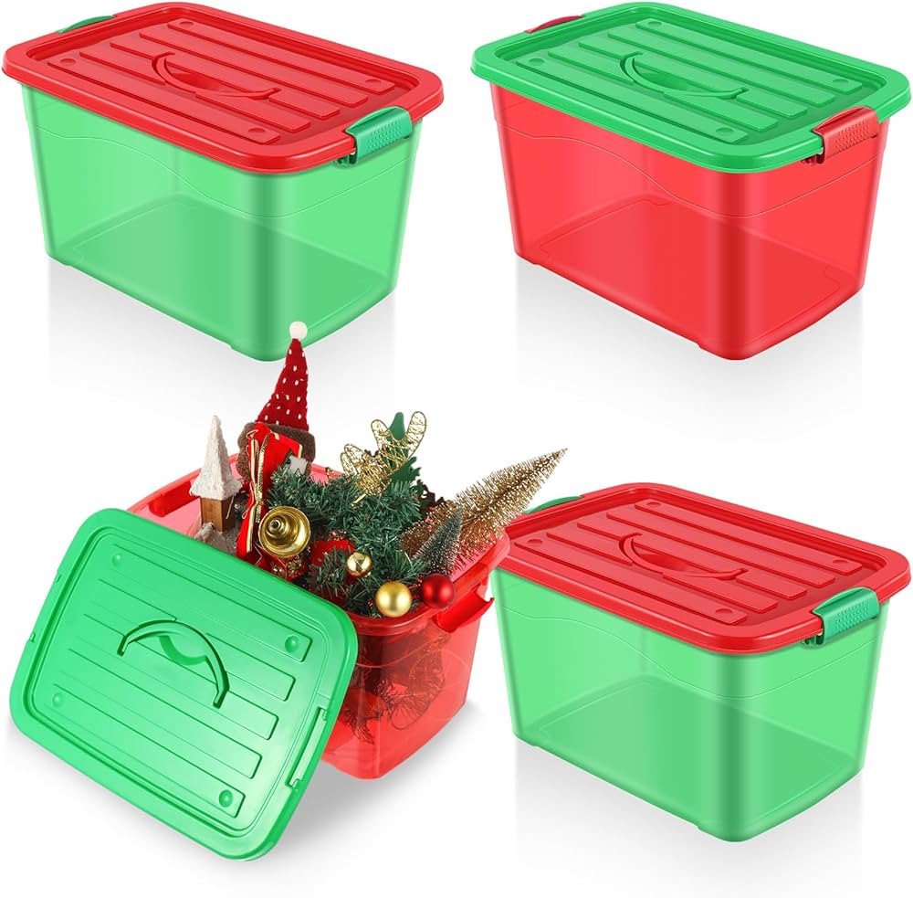 Abbylike 4 Packs Holiday Seasonal Storage Bin Holiday Storage Totes with Lids Holiday Decoration ... | Amazon (US)
