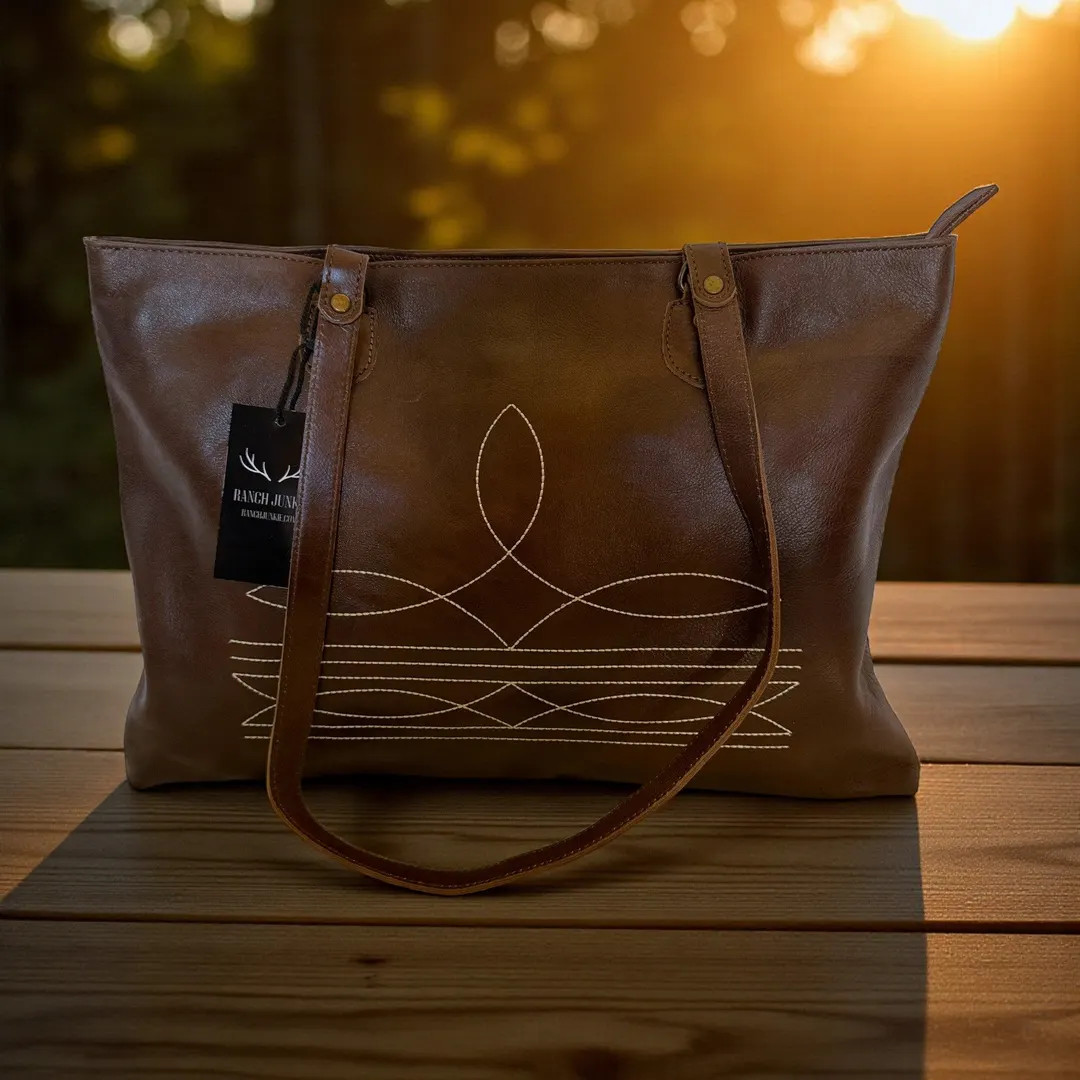 Dark Vintage Brown Leather Tote Bag With Boot Stitch the Denali Tote - Etsy | Etsy (US)