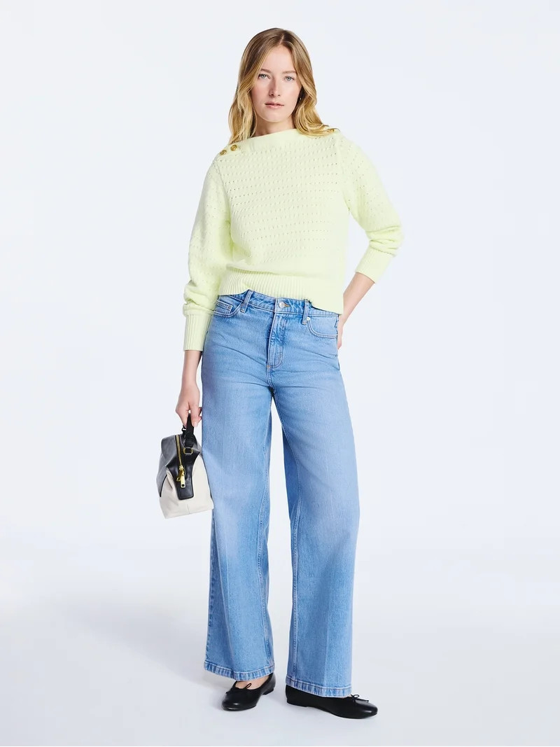 Free Assembly Women's Button Shoulder Sweater with Long Sleeves, Sizes XS-XXL | Walmart (US)