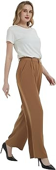Tronjori Women High Waist Casual Straight Leg Long Business Work Suit Dress Pants Wide Leg Trouse... | Amazon (US)