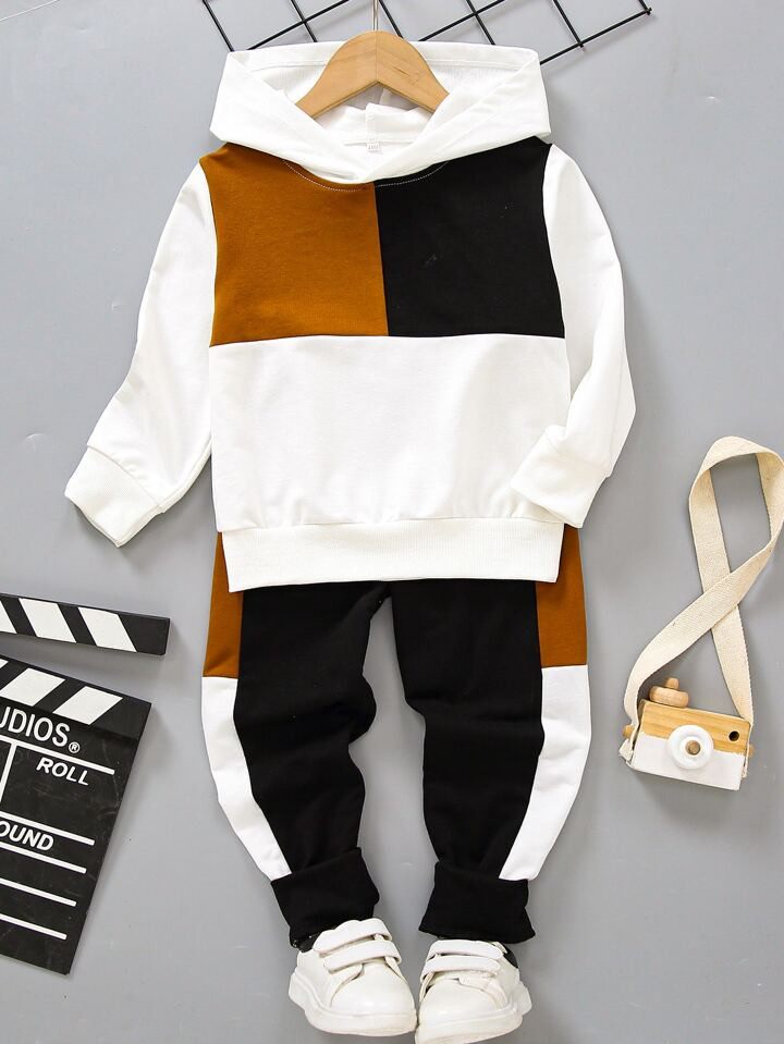 Toddler Boys Colorblock Hoodie & Sweatpants | SHEIN