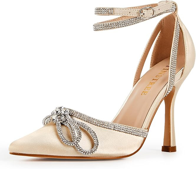 Amazon.com | Wedding Heels for Bride,Women's High Stilettos Strap Ankle Buckle Rhinestones Pumps ... | Amazon (US)