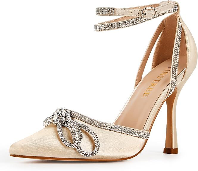 Amazon.com | Wedding Heels for Bride,Women's High Stilettos Strap Ankle Buckle Rhinestones Pumps ... | Amazon (US)