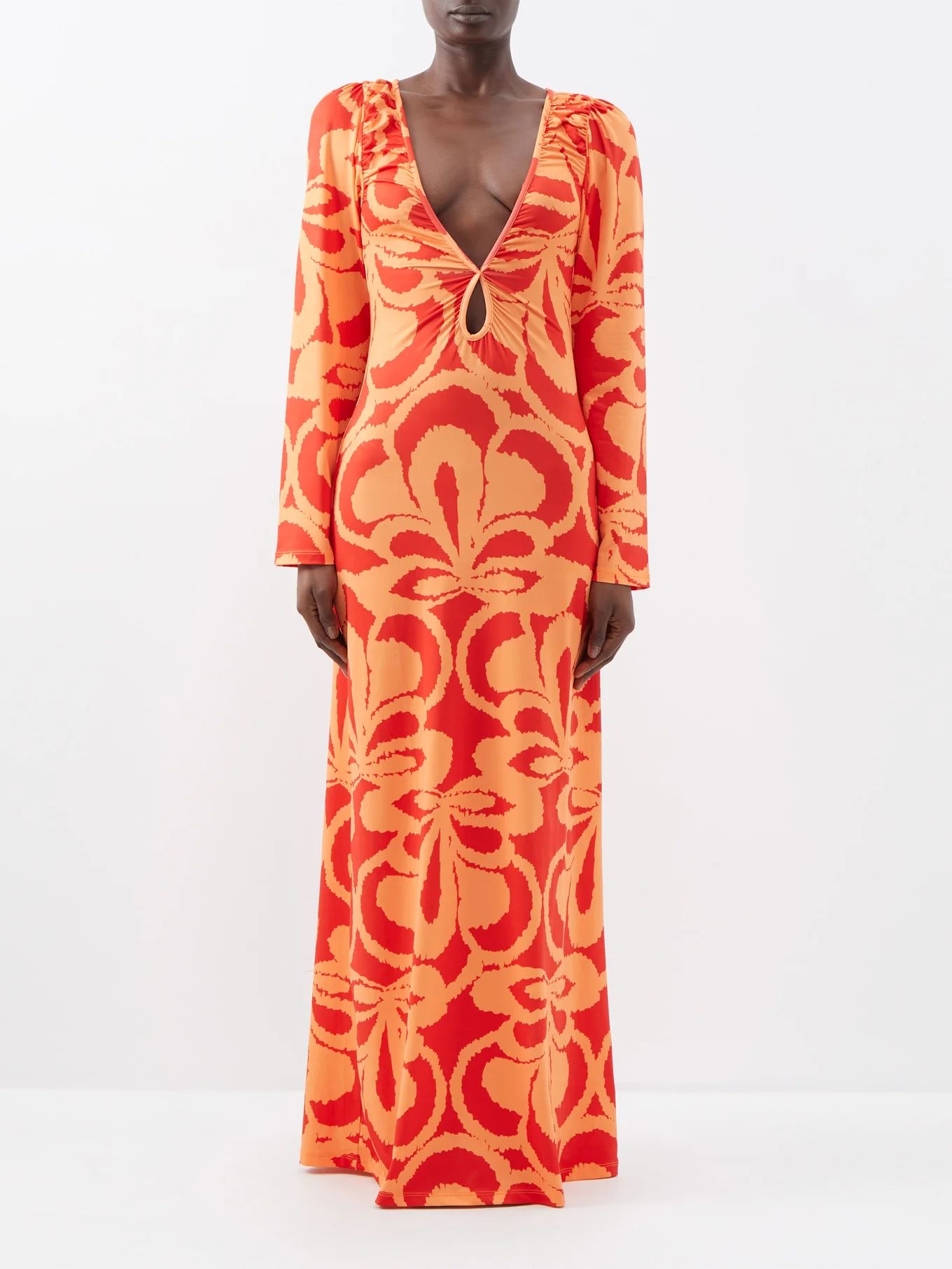 Diana plunge-front printed jersey maxi dress | Matches (US)