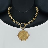 Large French Coin & Rolo Chain Necklace. Commemorative Coin. Gold Statement Chunky Chain | Etsy (US)