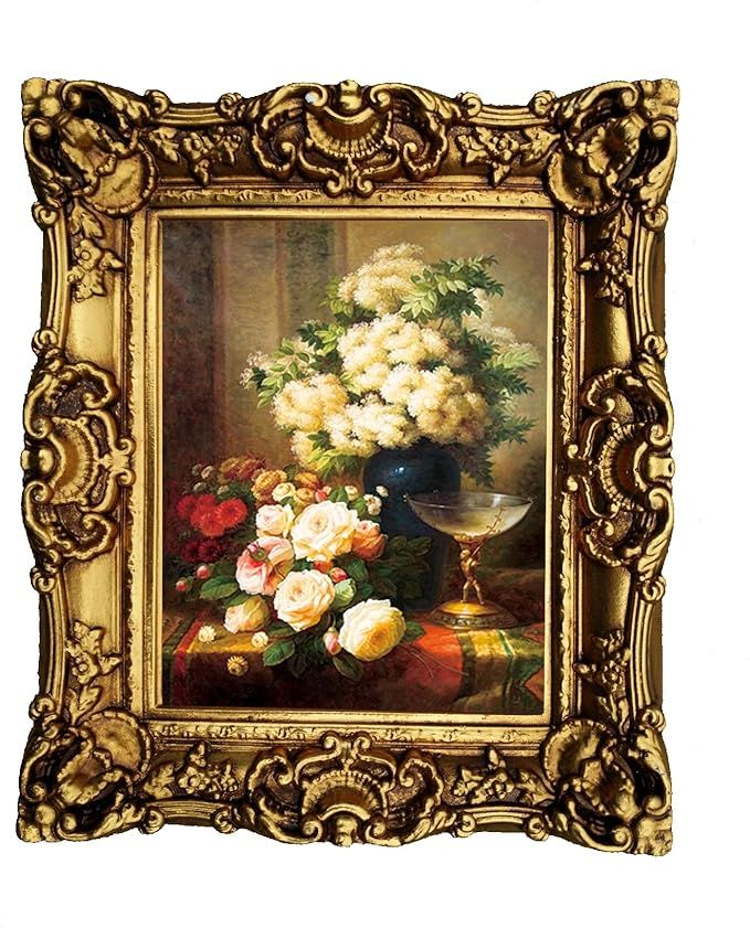Hong Art Framed Flower Photo Wall Art Prints with Antique Gold Resin Frame for Mother's Day, Anti... | Amazon (US)