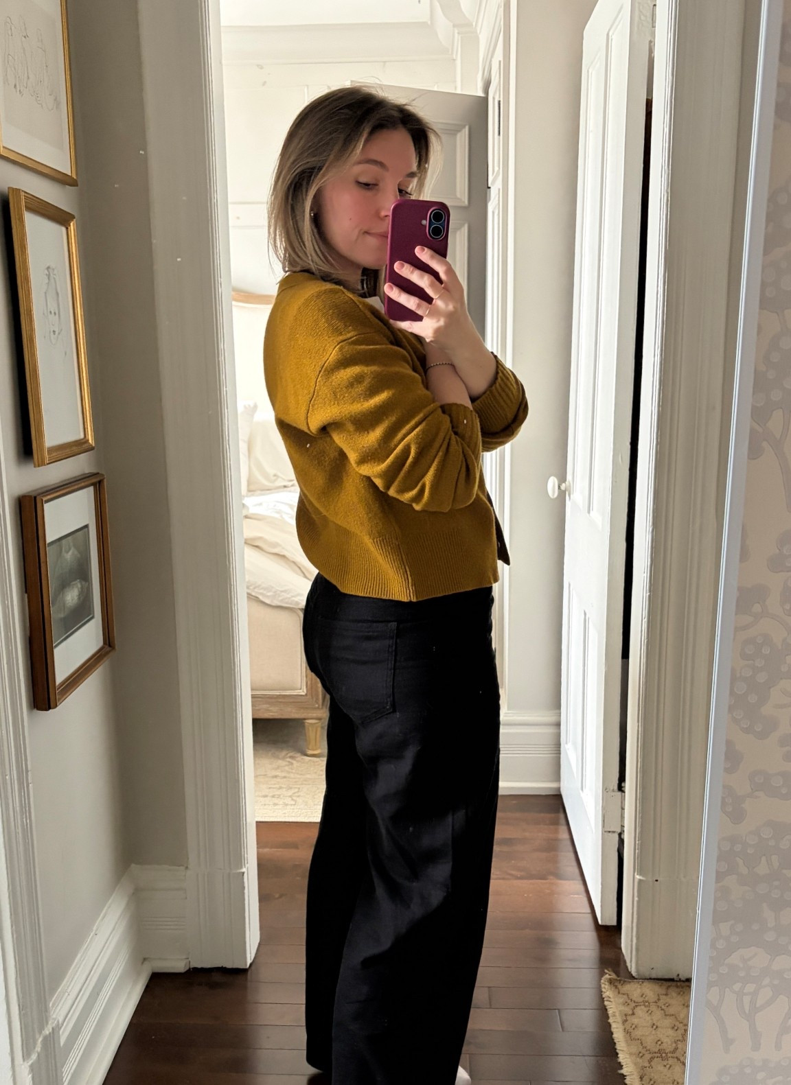 Cotton linen black denim-like pants - so comfy and flattering. Wearing size 8