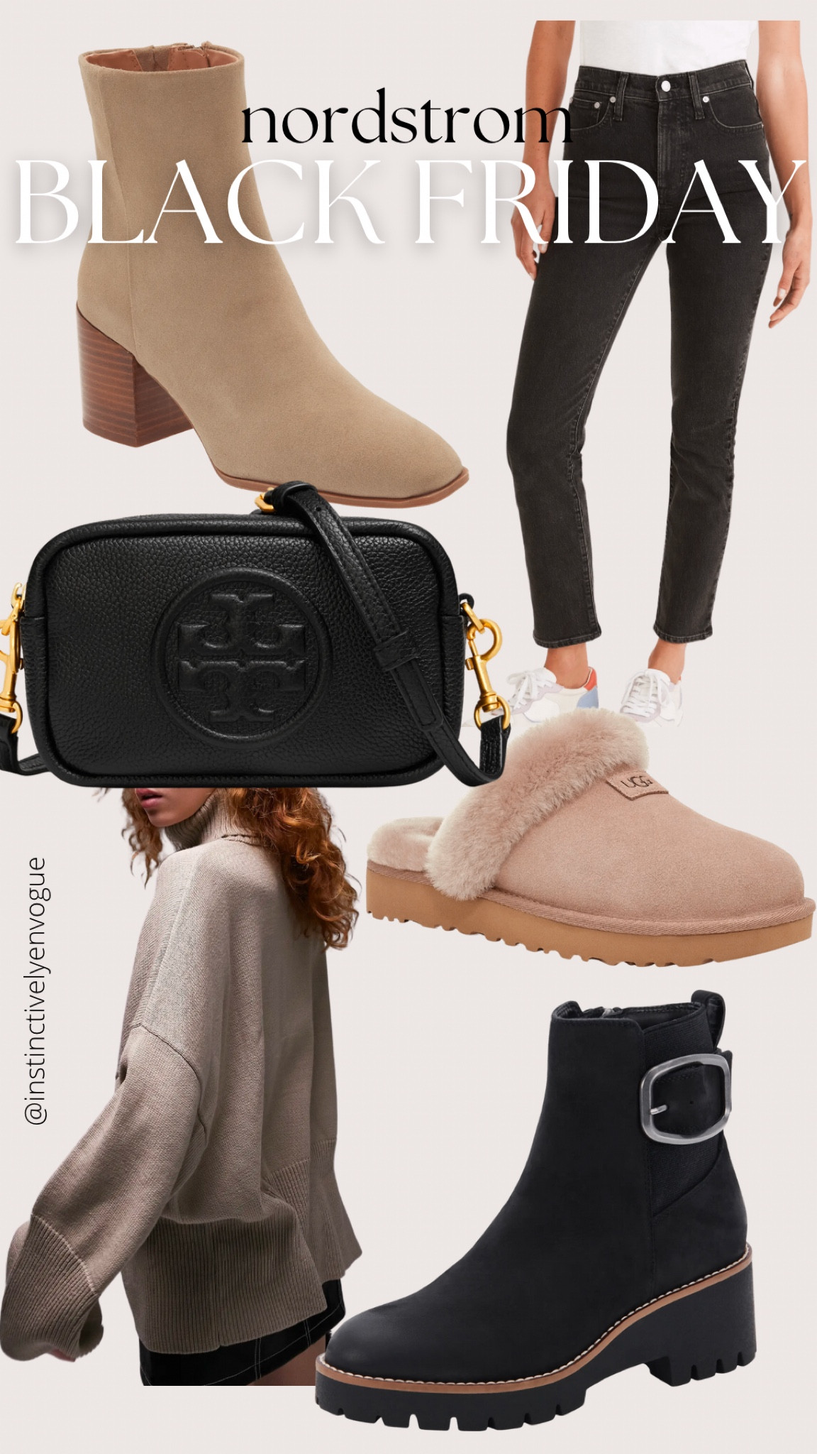 Nordstrom Black Friday sale 
Tory Burch crossbody 
Boots 
Ugg slippers 
Topshop sweater 
Booties 
Madewell jeans 
Black jeans 

#LTKshoecrush #LTKCyberweek #LTKsalealert