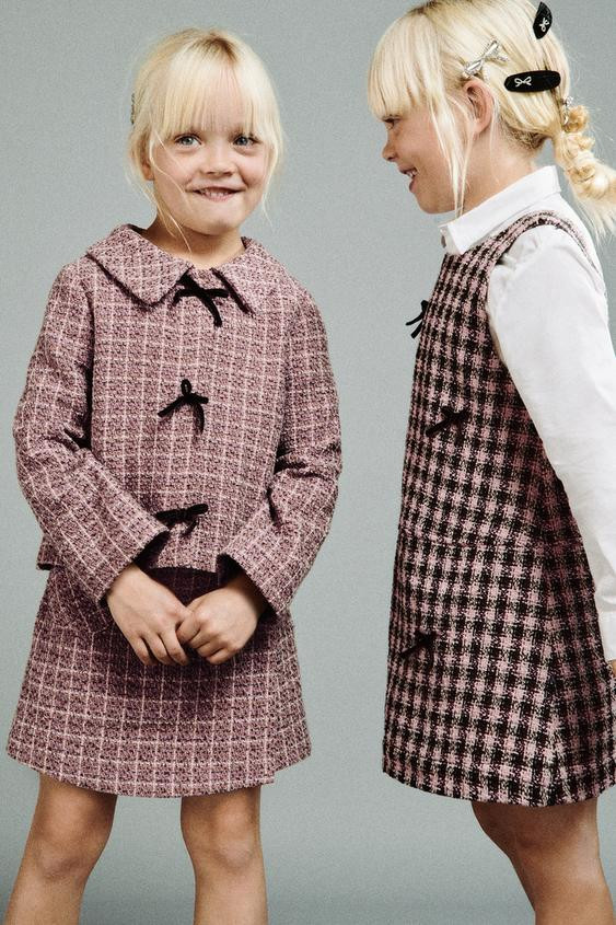 PLAID VELVET BOW PINAFORE DRESS | Zara US