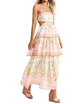 Generic Women's backless suspender waist cake long dress summer hollow suspender French floral dress, X-Small, Pnnrk | Amazon (US)