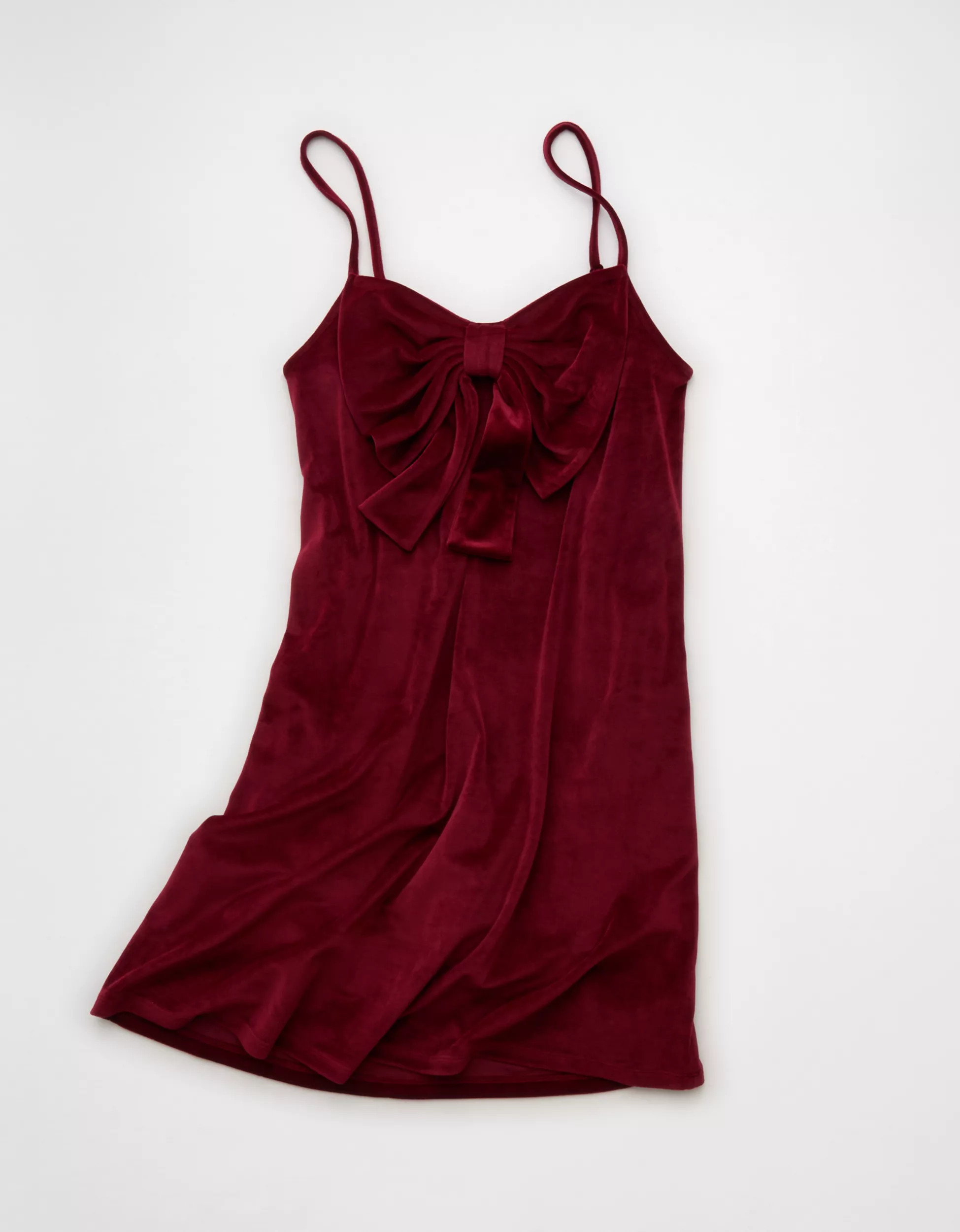 AE Strapless Velvet Knit Bow-Front Mini Dress | American Eagle Outfitters (US & CA)