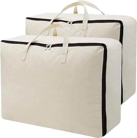 AMJ Set of 2, 100% Canvas Eco-Friend Storage Bags with 3-Side Zip Open & Handles, Good for Beddin... | Amazon (US)