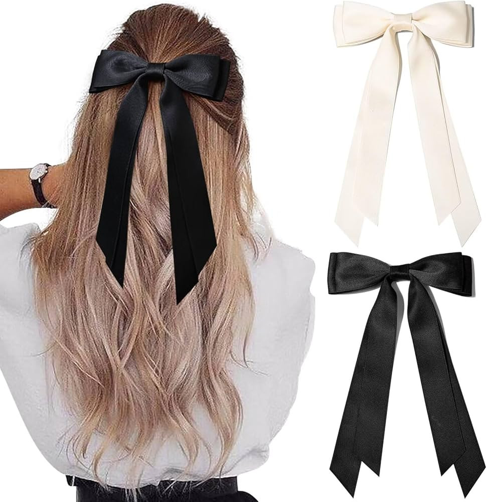 2PCS Hair Bows Hair Clip Beige Black Hair Ribbon Ponytail Holder Accessories Slides Metal Clips H... | Amazon (US)