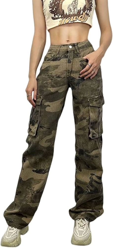 Women's Straight Wide Leg Cargo Jeans High Waisted Flap Pocket Relaxed Fit Baggy Jeans for Women ... | Amazon (US)