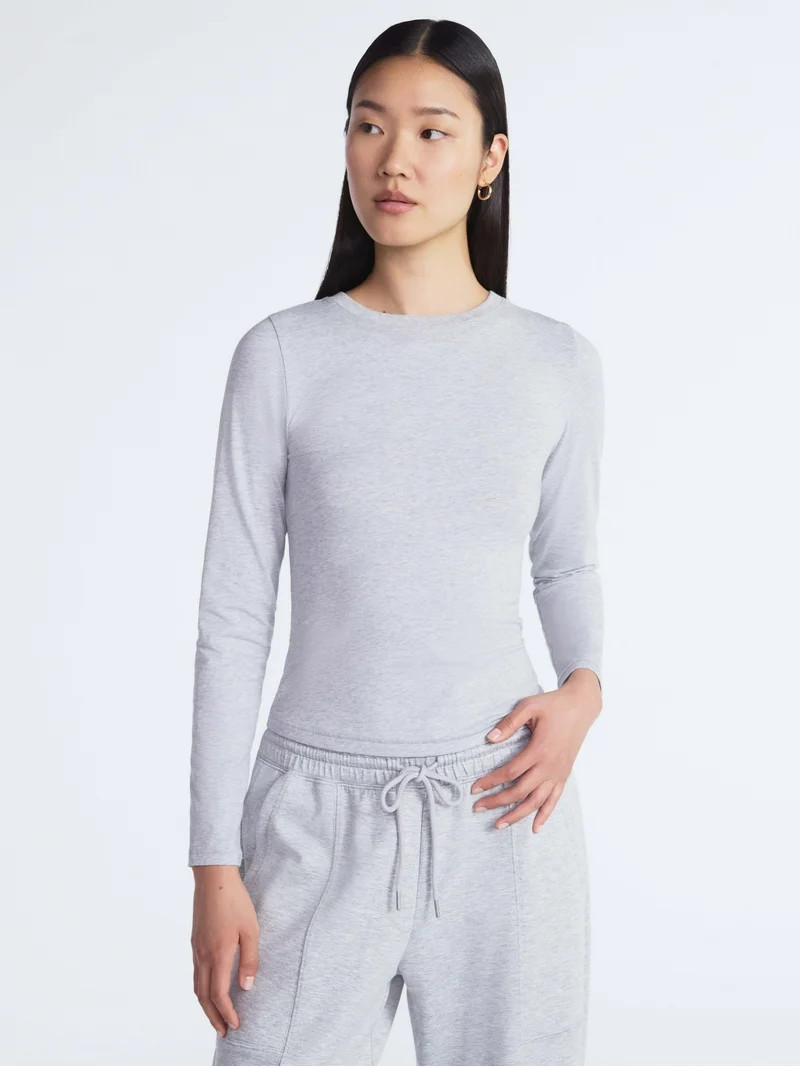 Scoop Women’s Stretch Cotton Blend Crewneck Tee with Long Sleeves, Sizes XS-XXL | Walmart (US)