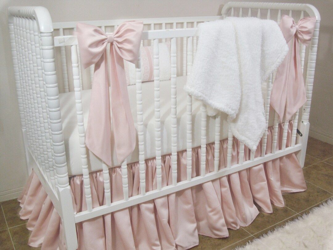 Blush/Rose Gold Lamour Satin Crib Set with 2 or 3 Crib Bows with 20" long sashes - Free shipping! | Etsy (US)